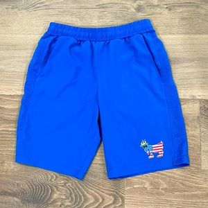 GOAT USA blue drawstring shorts with pockets and back pocket with zipper